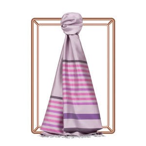 Lilac Thin Meridian Striped Silk Scarf - Thumbnail