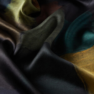May Picture Satin Silk Scarf - Thumbnail