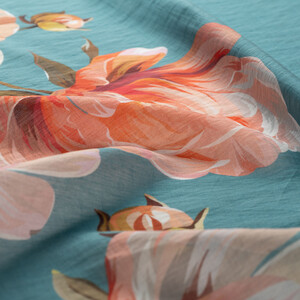 Menthol Chain Peony Patterned Tencel Scarf - Thumbnail