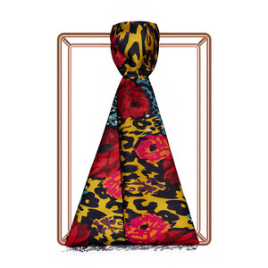 Menthol Gold Wild Rose Print Silk Scarf - Thumbnail