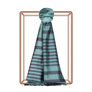 Menthol Meridian Striped Silk Scarf - Thumbnail