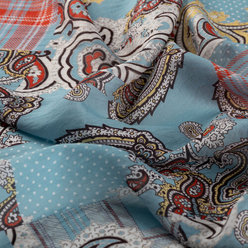 Menthol Patchwork Print Tencel Scarf