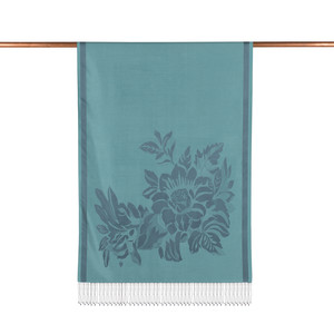 Menthol Royal Garden Jacquard Silk Scarf - Thumbnail