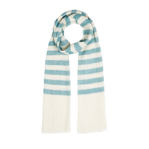 Menthol Striped Linen Cotton Scarf - Thumbnail