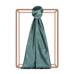 Menthol Stylized Leaf Jacquard Silk Scarf - Thumbnail