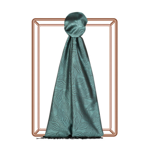 Menthol Stylized Leaf Jacquard Silk Scarf