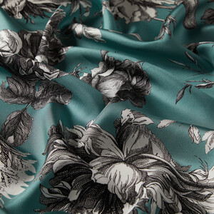 Menthol Vintage Garden Print Silk Twill Scarf - Thumbnail