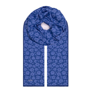 Metalic Blue Orange Flower Cotton Scarf - Thumbnail