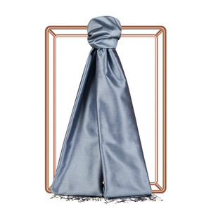 Metalic Blue Plain Silk Scarf - Thumbnail