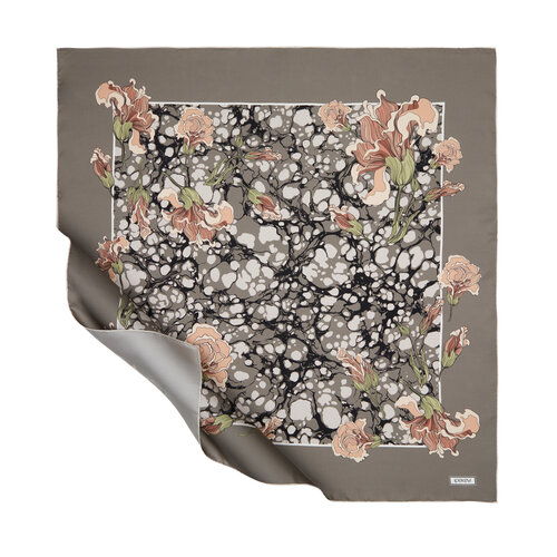 Metalic Grey Lisianthus Panel Twill Silk Scarf