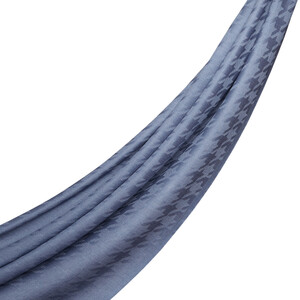 Metalik Mavi Kaz Ayağı Desenli Yün İpek Şal - Thumbnail