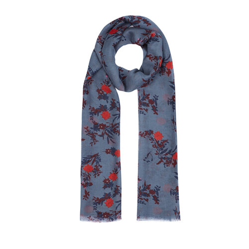 شال صوف وحرير بتصميم ورود لون أزرق شال صوف وحرير بتصميم ورود لون أزرق