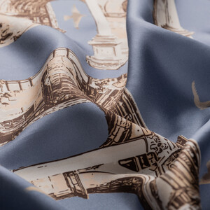 ipekevi - Metalik Mavi Üç Kapılar Tivil İpek Eşarp (1)