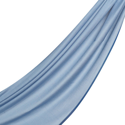Metallic Blue Bordered Cotton Silk Scarf