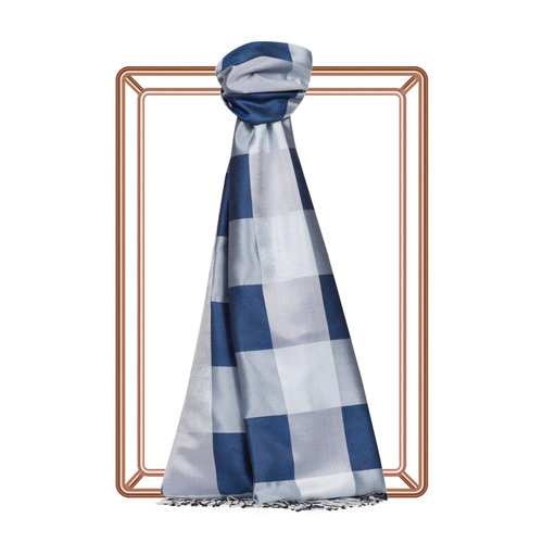 Metallic Blue Buffalo Checked Silk Scarf