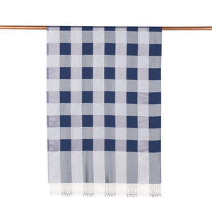 Metallic Blue Buffalo Checked Silk Scarf - Thumbnail