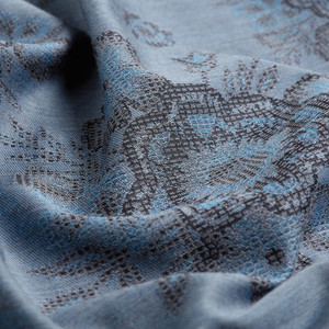 Metallic Blue Cross Stich Floral Cotton Silk Scarf - Thumbnail