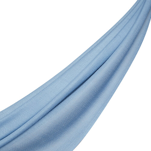 Metallic Blue Herringbone Patterned Wool Silk Shawl