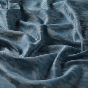 Metallic Blue Houndstooth Cotton Silk Scarf - Thumbnail