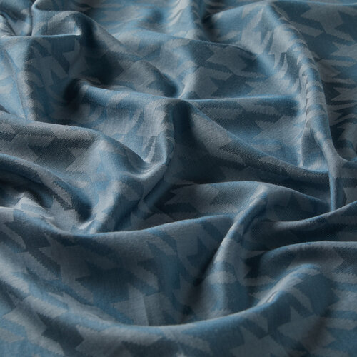 Metallic Blue Houndstooth Cotton Silk Scarf