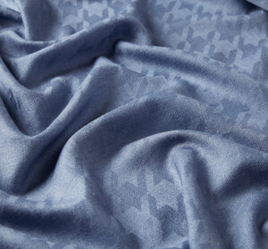 Metallic Blue Houndstooth Patterned Wool Silk Scarf - Thumbnail