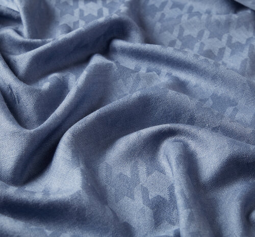 Metallic Blue Houndstooth Patterned Wool Silk Scarf