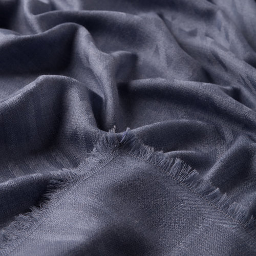 Metallic Blue Houndstooth Print Wool Silk Scarf