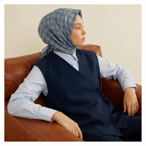 Metallic Blue Houndstooth Silk Twill Scarf