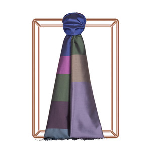 Metallic Blue Kushak Striped Silk Scarf - Thumbnail