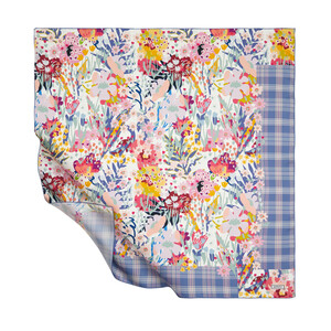 Metallic Blue Ribbon Garden Twill Silk Scarf - Thumbnail