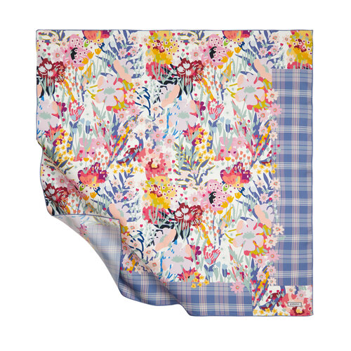 Metallic Blue Ribbon Garden Twill Silk Scarf