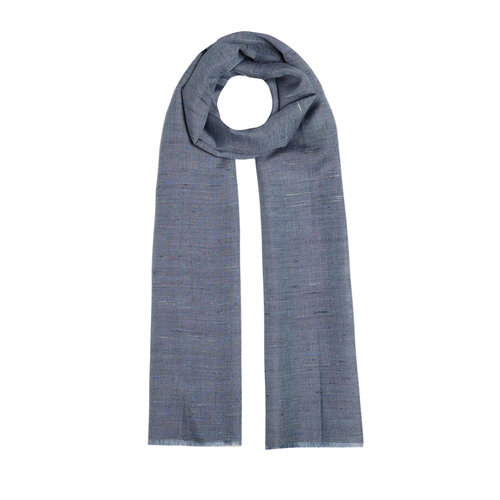 Metallic Blue Shantung Wool Silk Scarf