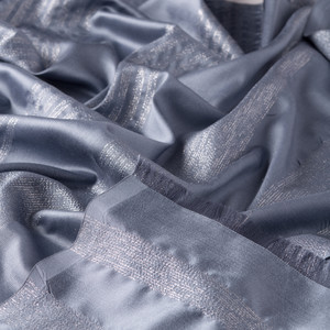 Metallic Blue Thin Lurex Striped Silk Scarf - Thumbnail