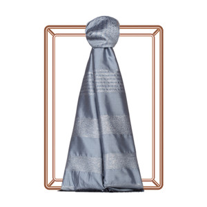 Metallic Blue Thin Lurex Striped Silk Scarf - Thumbnail