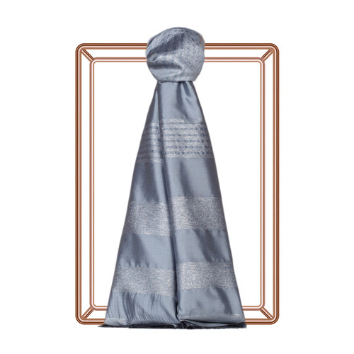 Metallic Blue Thin Lurex Striped Silk Scarf