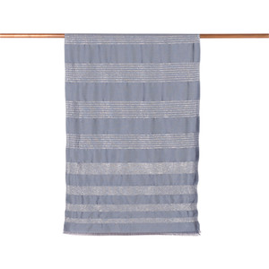 Metallic Blue Thin Lurex Striped Silk Scarf - Thumbnail