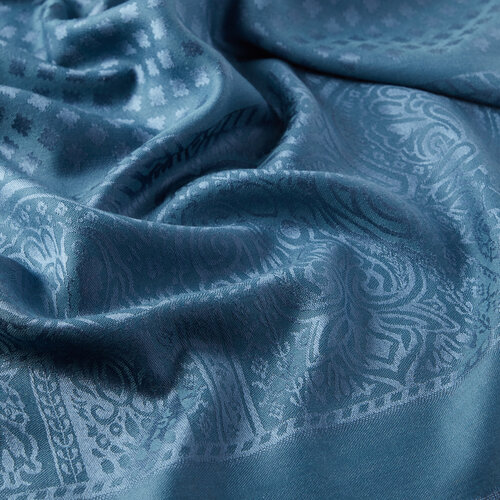 Metallic Blue Wool Silk Scarf