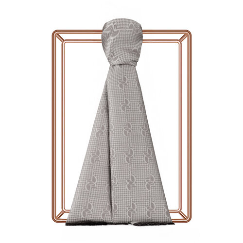 Metallic Silver IE Monogram Cotton Silk Scarf
