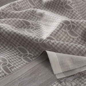 Metallic Silver IE Monogram Cotton Silk Scarf - Thumbnail