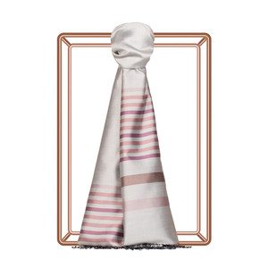 Metallic Silver Thin Meridian Striped Silk Scarf - Thumbnail