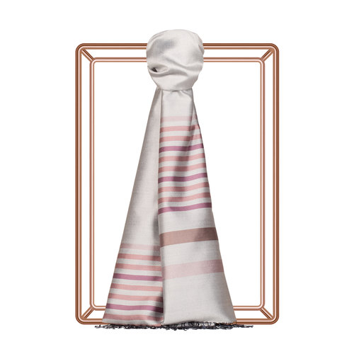 Metallic Silver Thin Meridian Striped Silk Scarf