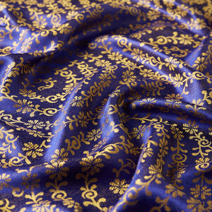 ipekevi - Midnight Blue Golden Horn Pattern Silk Scarf Shawl (1)