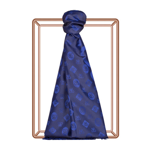 Midnight Blue Monogram Print Silk Scarf