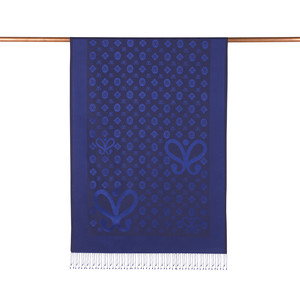 Midnight Blue Monogram Print Silk Scarf - Thumbnail