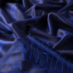 Midnight Blue Semi Monogram Print Silk Scarf - Thumbnail