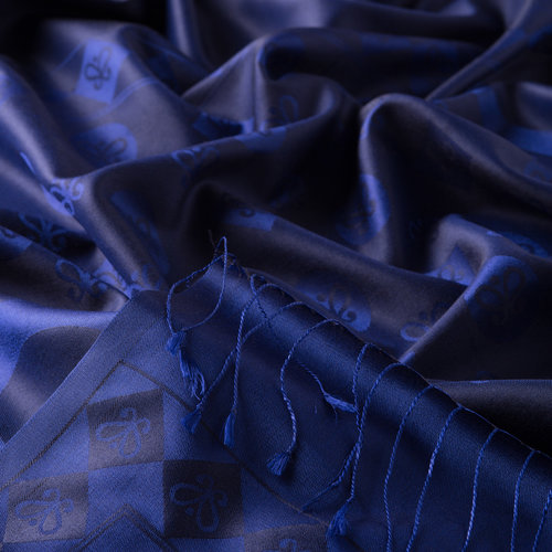 Midnight Blue Semi Monogram Print Silk Scarf