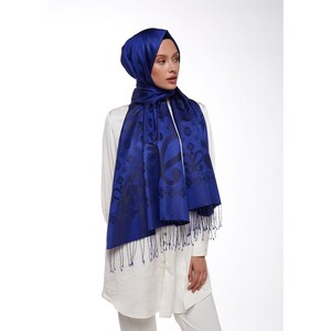 Midnight Blue Semi Monogram Print Silk Scarf - Thumbnail