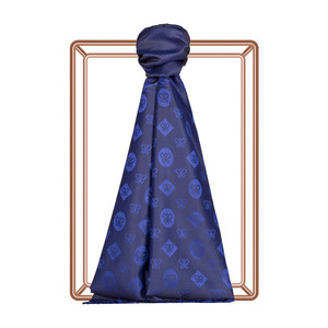 Midnight Blue Semi Monogram Print Silk Scarf - Thumbnail