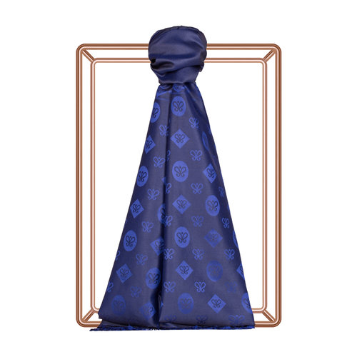 Midnight Blue Semi Monogram Print Silk Scarf