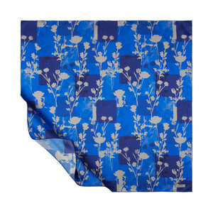 Midnight Blue Vintage Silhouette Print Silk Twill Scarf - Thumbnail